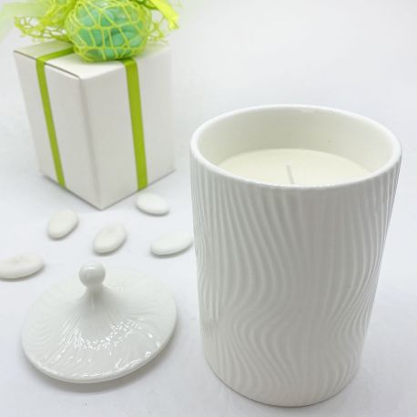 PORTACANDELA BIANCA IN CERAMICA CON CANDELA PROFUMATA
