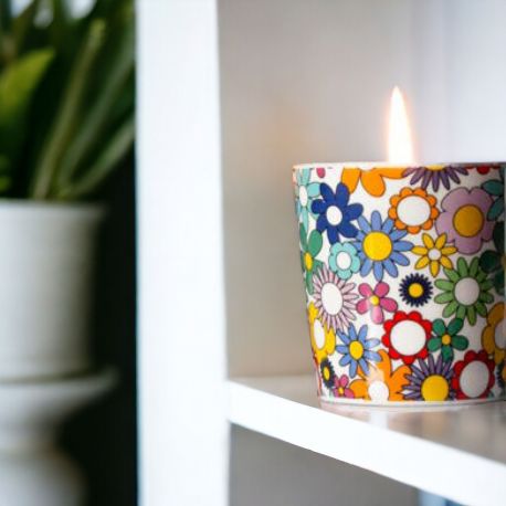 PORTACANDELA BIANCO FIORELLINI MULTICOLOR IDEALE PER MATRIMONIO E ANNIVERSARI