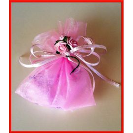 CONFETTATA "ROSA": FIORELLINI IN LEGNO, TULLE, CONFETTI E FIOCCHETTO CONFEZIONE