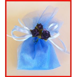 CONFETTATA "FUCSIA / ROSA ACCESO": FIORELLINI IN LEGNO, TULLE, CONFETTI E FIOCCHETTO CONFEZIONE