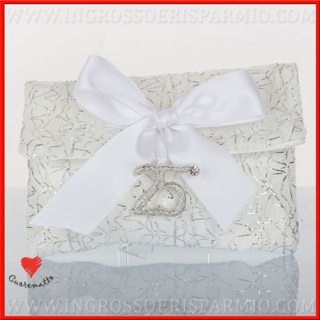 PORTACONFETTI 25 ANNI DI MATRIMONIO RICAMO ARGENTO CUOREMATTO IDEA ORIGINALE NUOVA COLLEZIONE