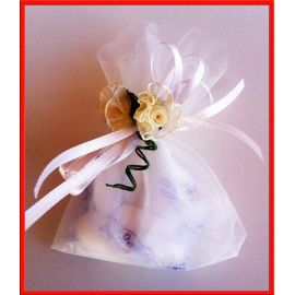 CONFETTATA "CELESTE / BLU": FIORELLINI IN TESSUTO ORGANZA, TULLE, CONFETTI E FIOCCHETTO CONFEZIONE BIMBO