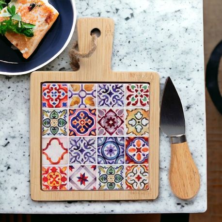 TAGLIERE PER APERITIVI E FORMAGGI CON COLTELLINO DECORAZIONE MAIOLICA