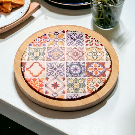 SOTTOPENTOLA TONDO CON MAIOLICA STILE SICILIA LINEA SOLIDALE CUOREMATTO