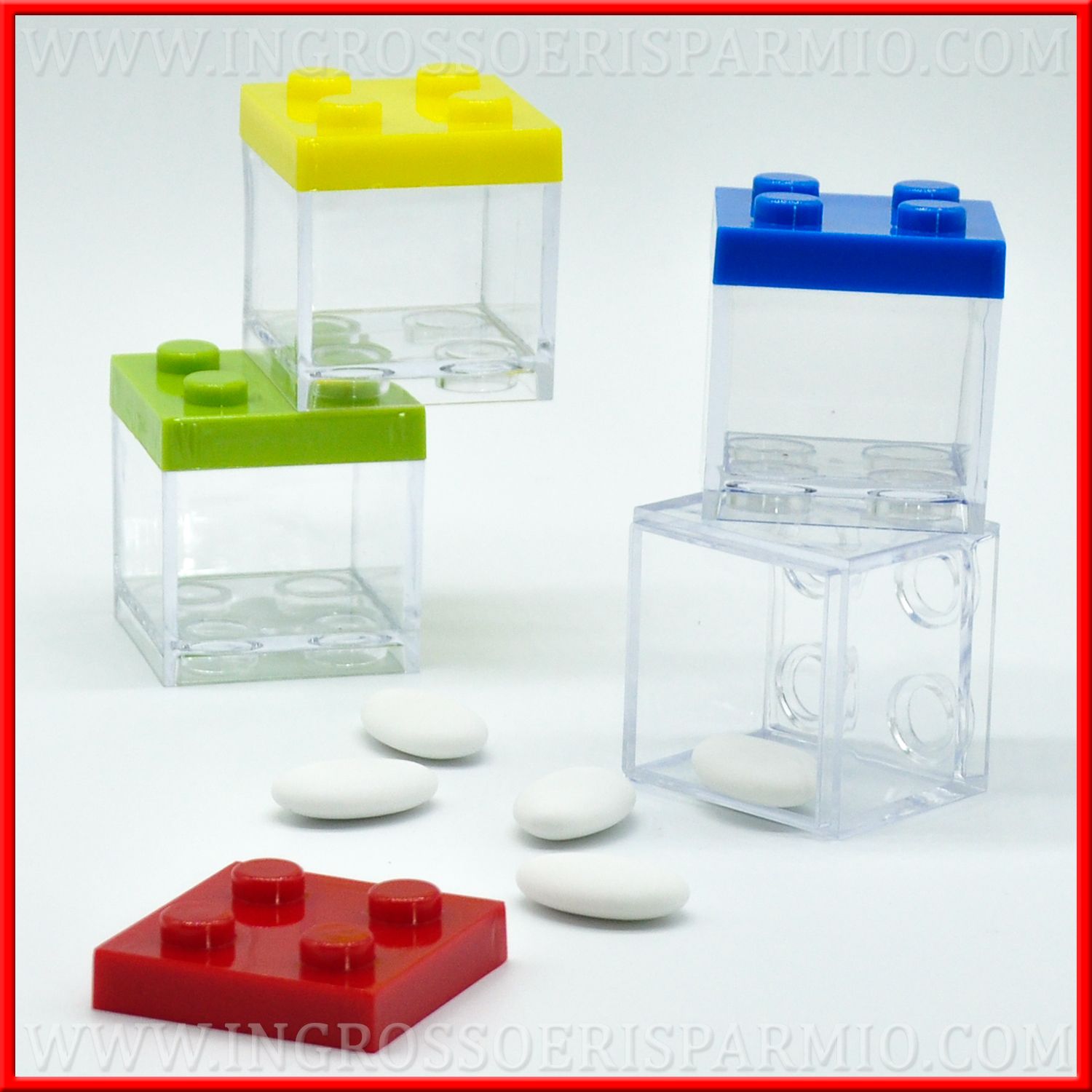 Scatoline in plexiglass mattoncini lego costruzione colorate