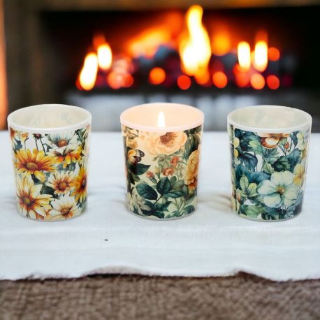 PORTACANDELA CON FANTASIE FLOREALI , BOMBONIERE CUOREMATTO EVENTO