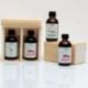 DUE FLACONI OLIO AROMATIZZATO BIOLOGICO IN ELEGANTE SCATOLA IN BAMBU, BOMBONIERE PARTICOLARI