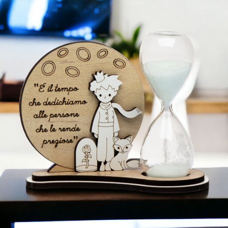 CLESSIDRA SABBIA BIANCA CON PICCOLO PRINCIPE CON FRASE, BOMBONIERE BIMBO EVENTO