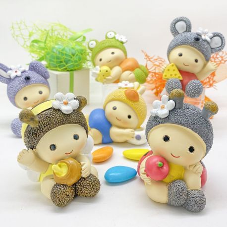 STATUINA BIMBO TRAVESTITO ANIMALETTO 6 MODELLI CONFETTATA NASCITA PRIMO COMPLEANNO