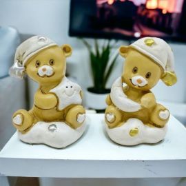 ADORABILE ORSETTO SULLE NUVOLE CON CAPPELLINO DA NOTTE CON STELLINE COLOR ARGENTO O ORO