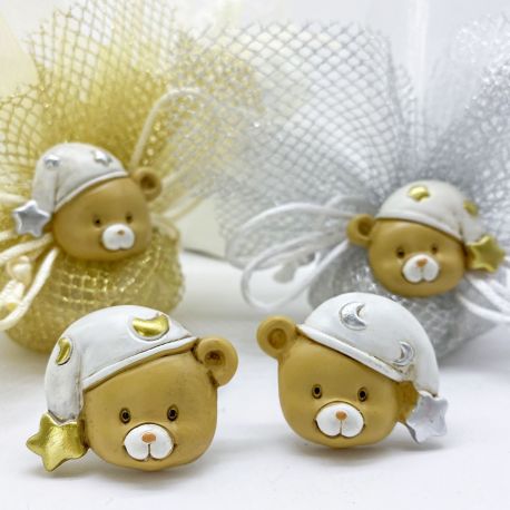 MAGNETE A FORMA DI TESTA DI ORSETTO ASSORTITO IN DUE VARIANTI CON CAPPELLO STELLE ARGENTO O ORO