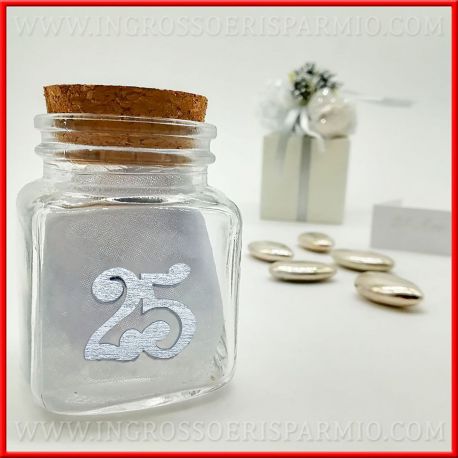 BARATTOLI CON TAPPO IN SUGHERO 25 ANNI DI MATRIMONIO CONFETTATA