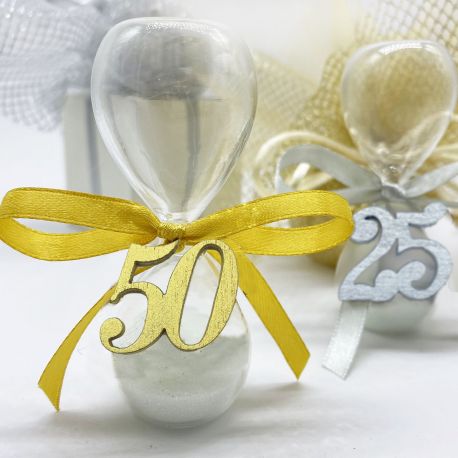 BOMBONIERE CLESSIDRE IN VETRO ANNIVERSARIO CON SABBIA COLORE A SCELTA ORIGINALI IDEE ECONOMICHE