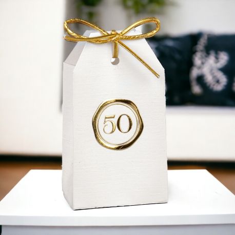 SCATOLINE PORTACONFETTI A FORMA DI TAG CON NUMERO 50