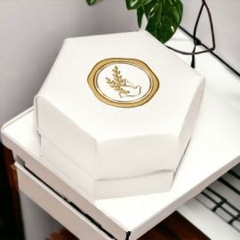 SCATOLINA PORTA CONFETTI ESAGONALE CON DIVISORIO CON COLOMBA E RAMOSCELLO D'ULIVO