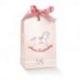SCATOLINA TAG PORTACONFETTI CON TENERO CAVALLO A DONDOLO ROSA, PENSIERINI NASCITA BIMBA