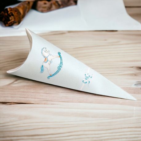 CONO PORTACONFETTI AZZURRO CON CAVALLUCCIO A DONDOLO CONFETTATA ORIGINALE BIMBO