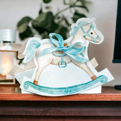 CAVALLO A DONDOLO SCATOLINA PORTACONFETTI , TENERA CONFETTATA BIMBO