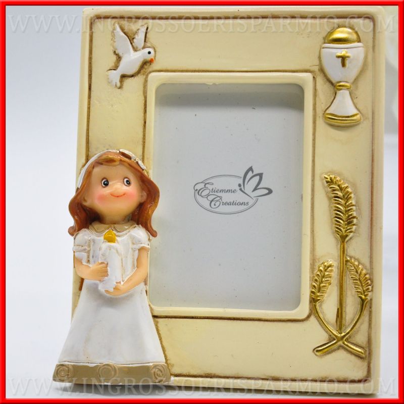 Dekora Figura Alimentare Figura Torta Prima Comunione Bambina Con Cagnolino - Resina Alimentare 11,5 Cm - Dekora Ricordo Comunione Resina - 6