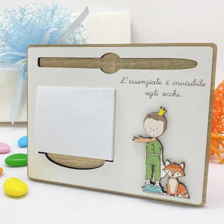 BOMBONIERA PORTA POST-IT PICCOLO PRINCIPE IN LEGNO CON VOLPE PERSONALIZZABILE