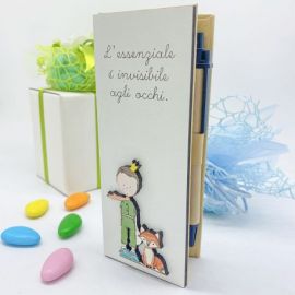 BOMBONIERE PICCOLO PRINCIPE PER BATTESIMO E COMUNIONE – SET APPUNTI LEGNO PERSONALIZZABILE