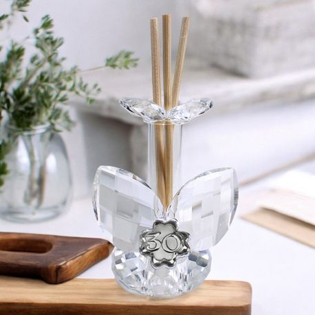 PROFUMATORE ESSENZA CON PETALI IN CRISTALLO E QUADRIFOGLIO CON NUMERO 30, COMPLEANNO