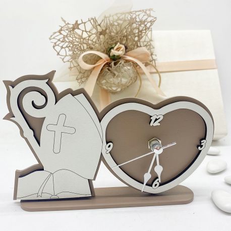 OROLOGIO A FORMA DI CUORE CON SIMBOLI SACRI BOMBONIERA ELEGANTE PER SANTA CRESIMA