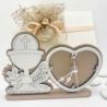 OROLOGIO A CUORE CON SIMBOLI SACRI IDEA BOMBONIERA PER PRIMA COMUNIONE IN LEGNO