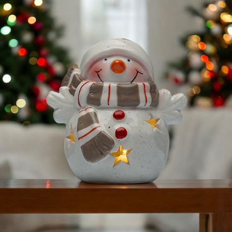 STATUINA LED PUPAZZO DI NEVE CON STELLE, BABBO MATTO NATALE SOLIDALE