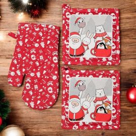 SET GUANTO E PRESINE CON BABBO NATALE E ANIMALI CON VESTITI NATALIZI