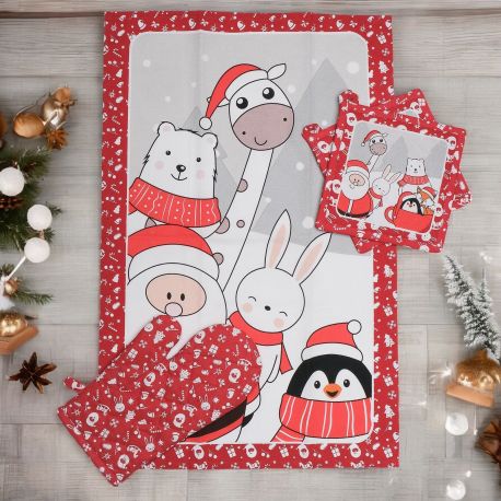 SET TRE CANOVACCI GUANTO FORNO PRESINE BABBO NATALE ANIMALI CAPPELLO NATALIZIO