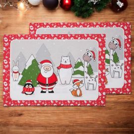 SET DUE TOVAGLIETTE CON BABBO NATALE E ANIMALI CON CAPPELLI NATALIZI COLLEZIONE "BABBOMATTO SOLIDALE 2024"
