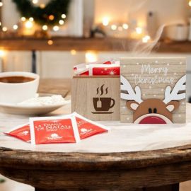 SCATOLA IN LEGNO PORTA INFUSI RENNA MERRY CHRISTMAS BABBOMATTO NATALE SOLIDALE 2024