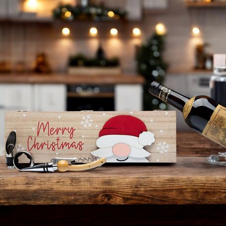 SCATOLA IN LEGNO PORTA BOTTIGLIA CON ATTREZZI PER VINO PER REGALI DI NATALE E NON SOLO
