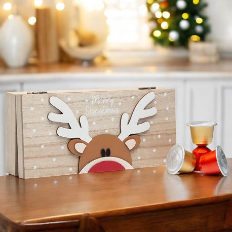 SCATOLA PORTA CAPSULE CAFFÈ CON RENNA SIMPATICA BABBOMATTO NATALE 2024