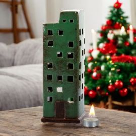 DECORAZIONI NATALIZIE LANTERNA GRATTACIELO CON CANDELA OMAGGIO