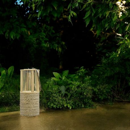 LANTERNA IN CORDA E LEGNO CON PANNELLO SOLARE PER ESTERNI, IDEA BOMBONIERA ORIGINALE