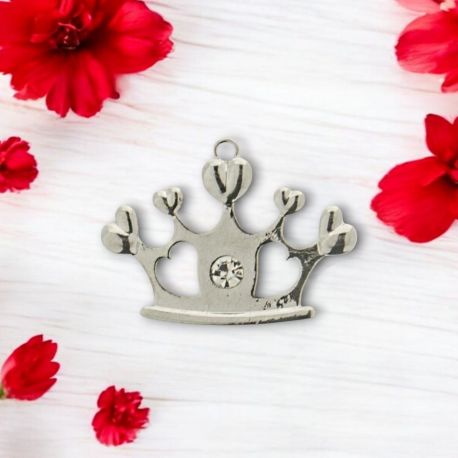 CIONDOLO CORONA CON CUORICINI E STRASS NASCITA, BATTESIMO, COMUNIONE