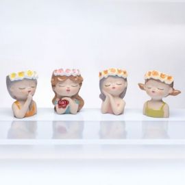 VASO PORTAPIANTINA BIMBA CON CORONA DI FIORELLINI ASSORTITO 4 VARIANTI COLORI