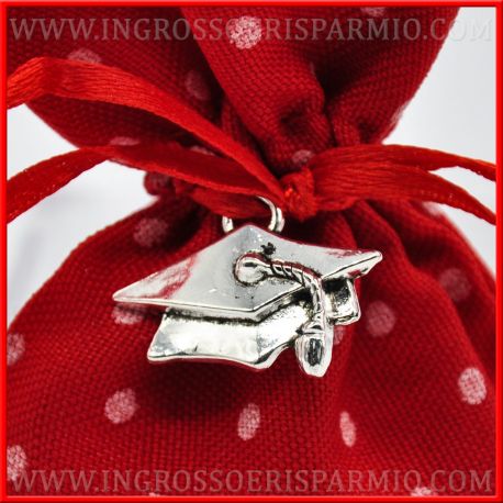 CIONDOLI BOMBONIERE LAUREA TOCCO IN ZAMA ARGENTATO APPLICAZIONI