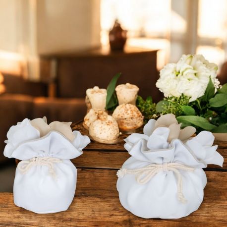 SACCHETTINO ELEGANTE CON ROSA COLLEZIONE BOHEMIEN PER COMUNIONE E MATRIMONIO