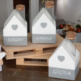 BOMBONIERA CASSETTA RESINA BIANCA GRIGIA CON FIALA VETRO PER MATRIMONIO ANNIVERSARIO