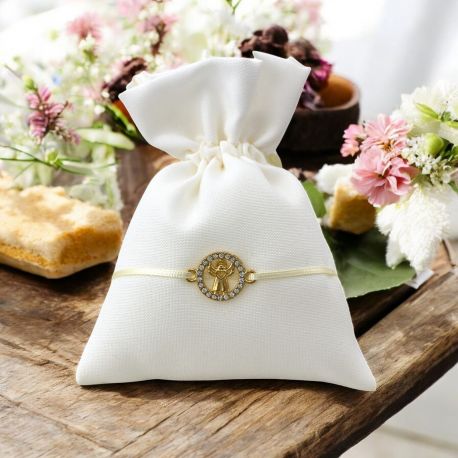 SACCHETTO PORTACONFETTI ANGIOLETTO STRASS BATTESIMO COMUNIONE CRESCIMA