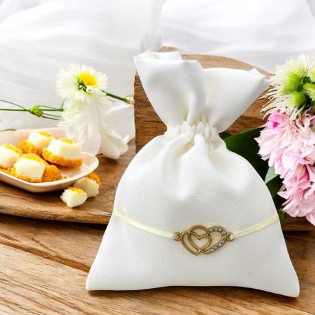 SACCHETTO PORTACONFETTI DOPPIO CUORE STRASS MATRIMONIO ANNIVERSARIO