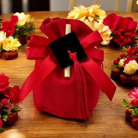 SACCHETTO LAUREA A PALLA ROSSO DOPPIO FIOCCO TOCCO E PERGAMENA