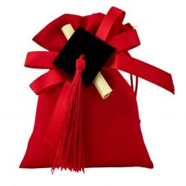 SACCHETTO ROSSO CON TIRANTI DOPPIO FIOCCO TOCCO E PERGAMENA LAUREA ECONOMICI E ORIGINALI