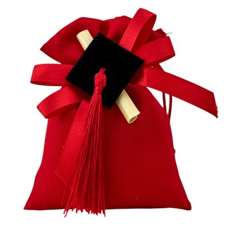 SACCHETTO ROSSO CON TIRANTI DOPPIO FIOCCO TOCCO E PERGAMENA LAUREA ECONOMICI E ORIGINALI