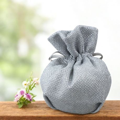 SACCHETTO CONFETTI A PALLA COLOR ARGENTO CON TIRANTI 25 ANNI INSIEME