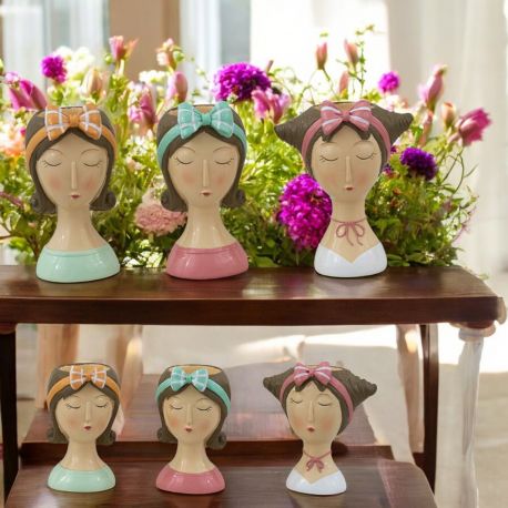 VASO PORTAPIANTE CON VISO DI DONNA ASSORTITO IN TRE MODELLI, BOMBONIERE ORIGINALI EVENTO