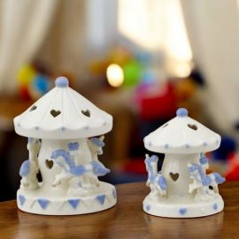 GIOSTRINA CON CAVALLI LAMPADA LED BIANCA E AZZURRA BATTESIMO BIMBO